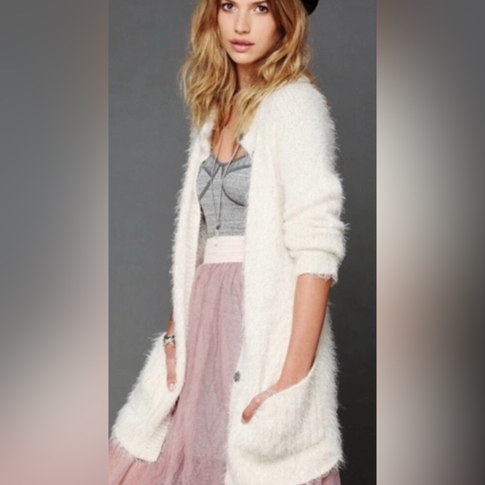 Free People Keep It Fuzzy Wool Blend Cardigan,Size-XS(P2P approx-17”-17.25”? S)